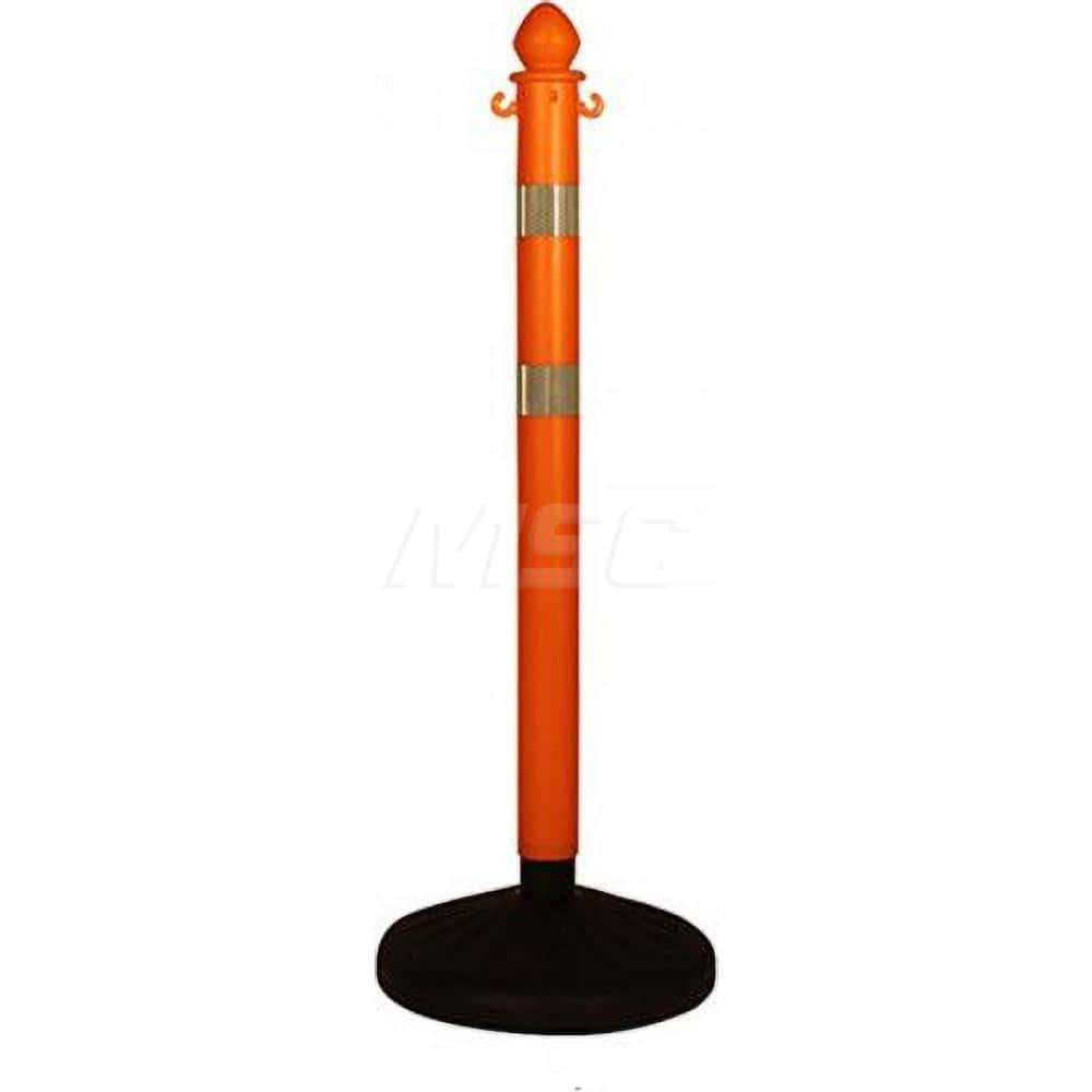 Free Standing Barrier Post: 40″ High, 2″ Dia, Plastic Post Acrylonitrile Butadiene Styrene Plastic Round Base, Black & Orange
