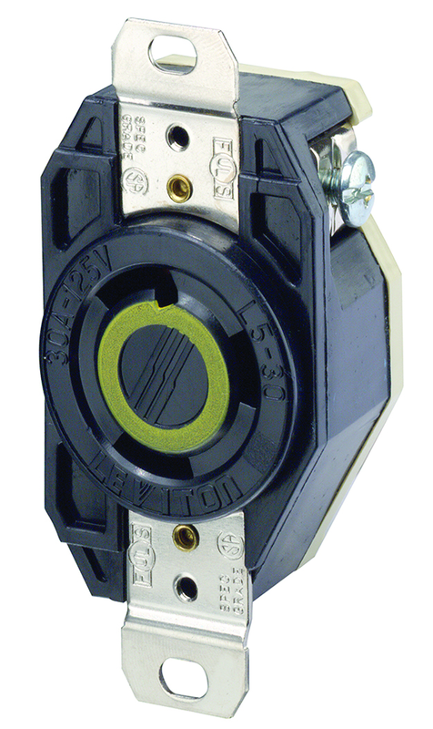 30 Amp; 125 Volt; NEMA L5-30R; 2P; 3W; Flush Mtg Locking Receptacle; Industrial Grade; Grounding; V-0-MAX - Black - Exact Industrial Supply