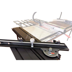 Table Saw Accessories; Product Type: Sliding Table; Additional Information: The fence is at least 15% larger than typical crosscut sliders, spanning 43″ and extending past 58″. The oversize fence miter turns at the twist of a single knob, and measures to