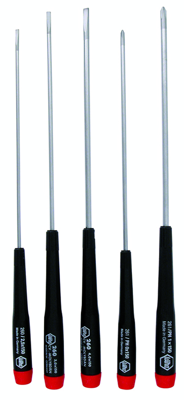 5 Piece - Precision Long Slotted & Phillips Screwdriver Set - #26192 - Includes: Slotted 2.5 - 4.0mm Phillips #0 - 1 - Exact Industrial Supply