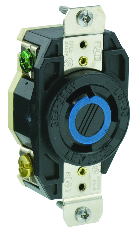 30 Amp; 250 Volt; NEMA L6-30R; 2P; 3W; Flush Mtg Locking Receptacle; Industrial Grade; Grounding; V-0-MAX - Black - Exact Industrial Supply