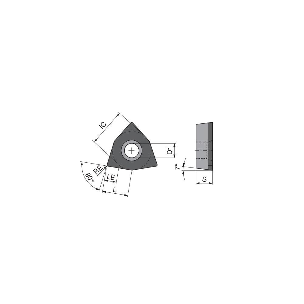 Turning Insert:  WCGW1211TN012DF3,  Polycrystalline Cubic Boron Nitride TiCN Finish,  Neutral,  0.0157″ Corner Radius,  80.0 &deg N/A Trigon,  Series  WCGW