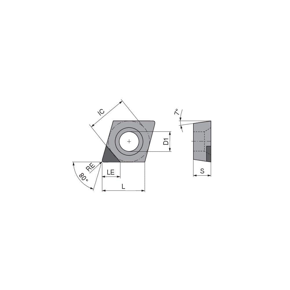 Turning Insert:  CCGW3255FNA4Q CTDPS30,  Polycrystalline Diamond Uncoated Finish,  Neutral,  0.0079″ Corner Radius,  80.0 &deg N/A Diamond,  Series  CCGW