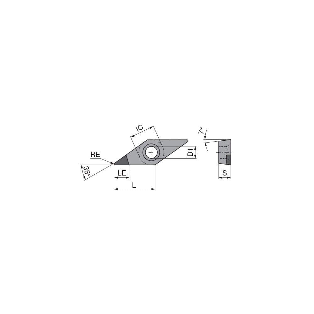 Turning Insert:  VCGW221FN_A3 CTDMD05,  Polycrystalline Diamond Neutral,  1/4″ Inscribed Circle,  0.0157″ Corner Radius,  35.0 &deg N/A Diamond,  Series  VCGW