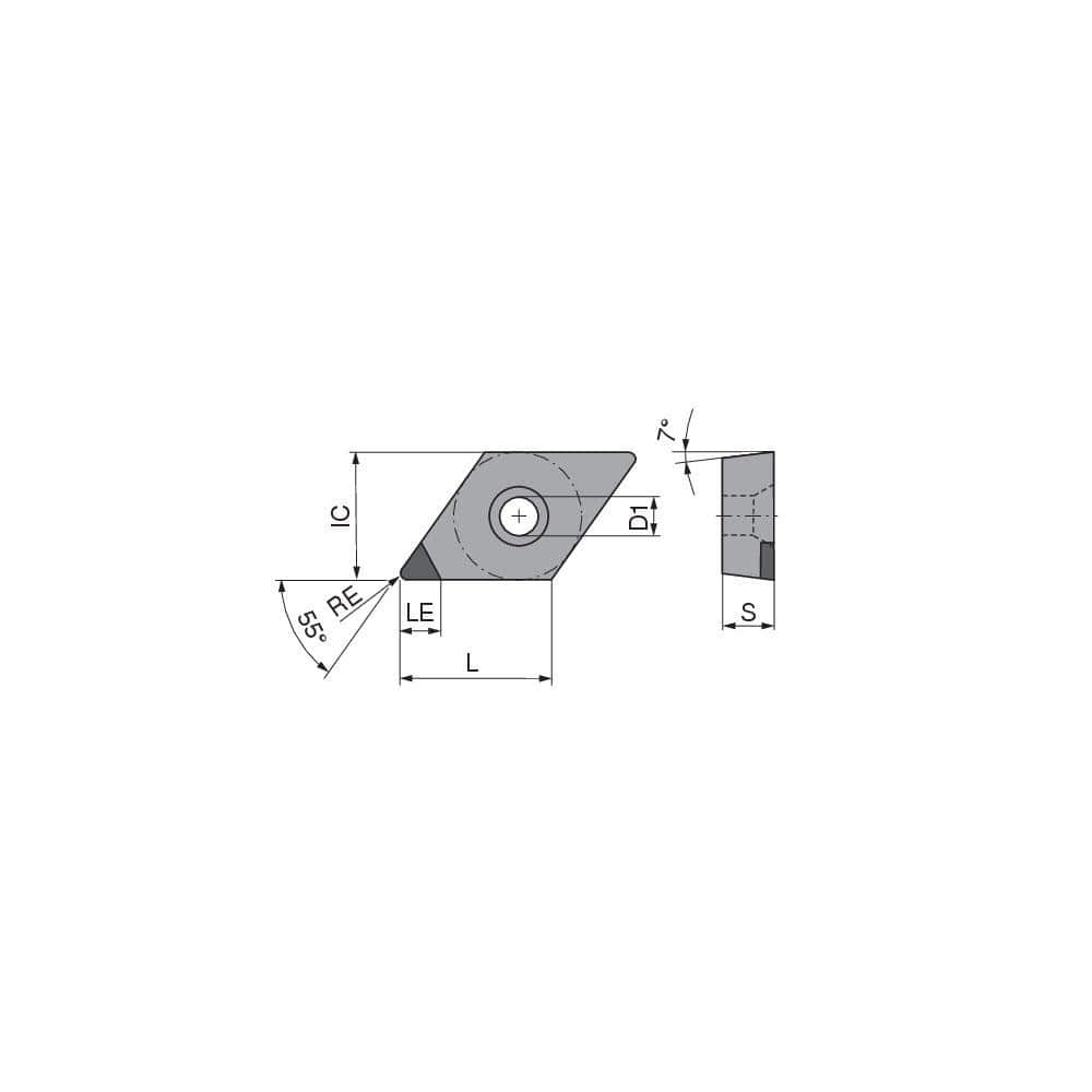 Turning Insert:  DCGW32.51FRA4Q CTDPS30,  Polycrystalline Diamond Uncoated Finish,  Right Hand,  0.0157″ Corner Radius,  55.0 &deg N/A Diamond,  Series  DCGW