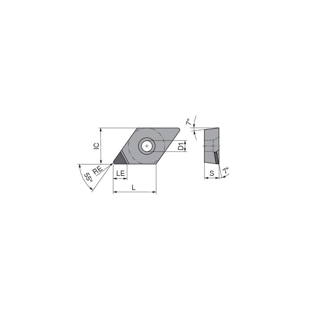 Turning Insert:  DCGT2151FNA2CB1,  Polycrystalline Diamond Diamond Coating Finish,  Neutral,  1/4″ Inscribed Circle,  0.0157″ Corner Radius,  55.0 &deg N/A Diamond,  Series  DCGT