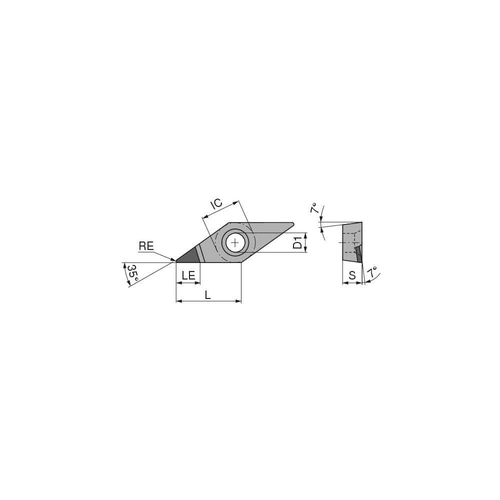 Turning Insert:  VCGT332FNA5CB1 CTDPS30,  Polycrystalline Diamond Uncoated Finish,  Neutral,  0.0315″ Corner Radius,  35.0 &deg N/A Diamond,  Series  VCGT