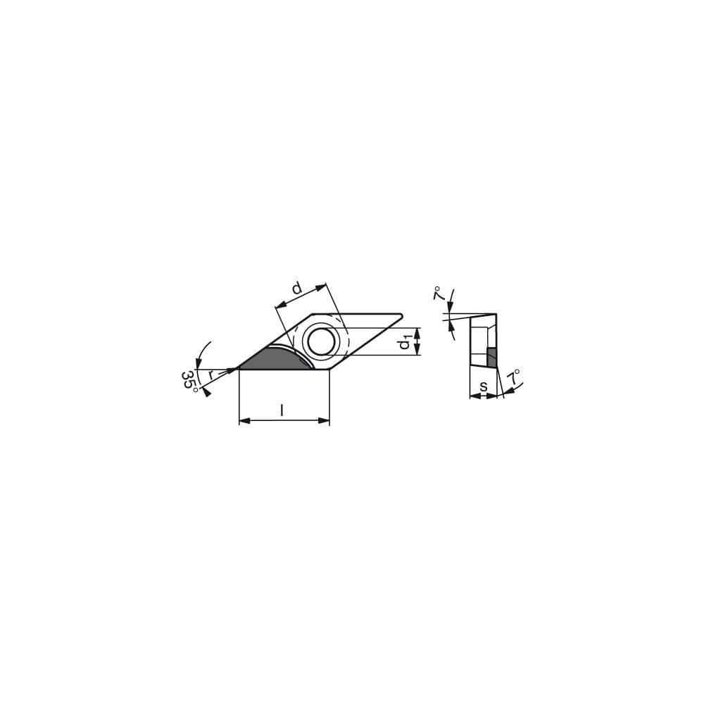 Turning Insert:  VCGT222FR_A6 CTDPD20,  Polycrystalline Diamond Uncoated Finish,  Right Hand,  1/4″ Inscribed Circle,  0.0315″ Corner Radius,  35.0 &deg N/A Diamond,  Series  VCGT