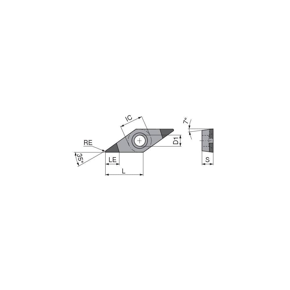 Turning Insert:  PVCGW222EN_B3 CTBH15U,  Polycrystalline Cubic Boron Nitride TiN Finish,  Neutral,  1/4″ Inscribed Circle,  0.0315″ Corner Radius,  35.0 &deg N/A Diamond,  Series  VCGW