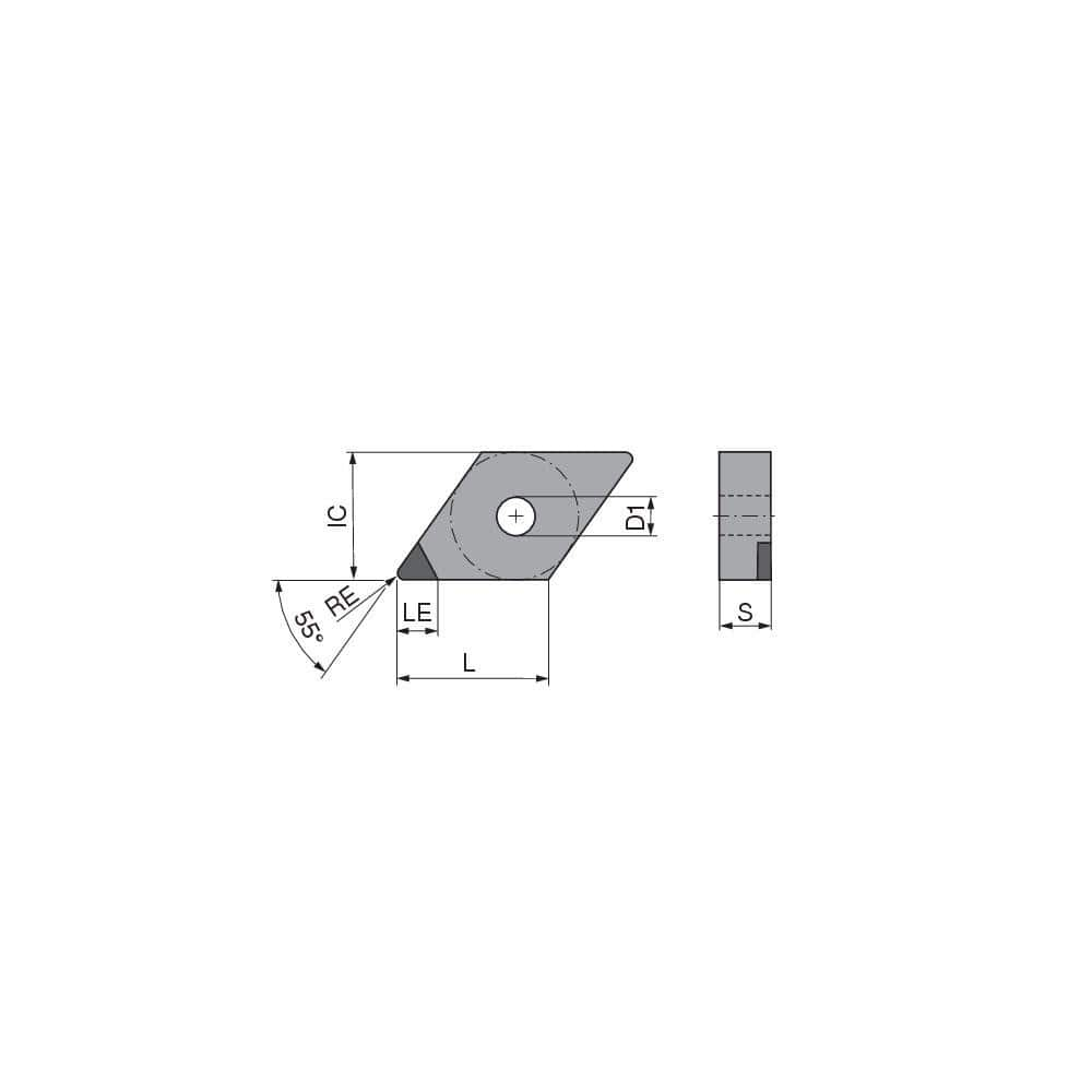 Turning Insert:  DNGA442FN_A6 CTDPD20,  Polycrystalline Diamond Uncoated Finish,  Neutral,  1/2″ Inscribed Circle,  0.0315″ Corner Radius,  55.0 &deg N/A Diamond,  Series  DNGA