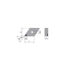 Turning Insert:  DNGA442FN_A6 CTDPD20,  Polycrystalline Diamond Uncoated Finish,  Neutral,  1/2″ Inscribed Circle,  0.0315″ Corner Radius,  55.0 &deg N/A Diamond,  Series  DNGA