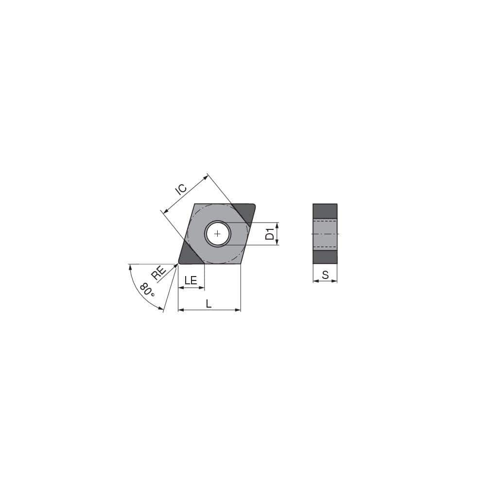 Turning Insert:  CNGA433TN008FU2,  Polycrystalline Cubic Boron Nitride TiN Finish,  Neutral,  1/2″ Inscribed Circle,  0.0472″ Corner Radius,  80.0 &deg N/A Diamond,  Series  CNGA