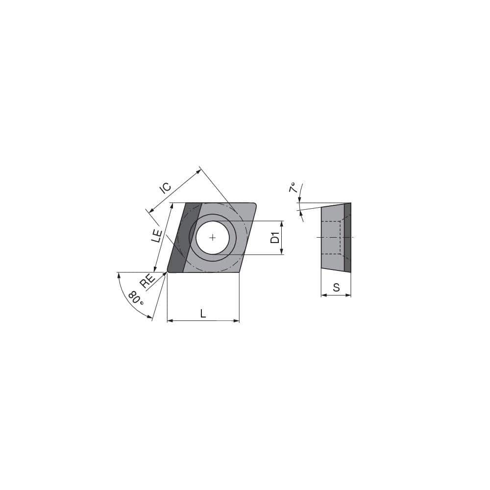 Turning Insert:  CCGT433FLL_A13 CTDPS30,  Polycrystalline Diamond Uncoated Finish,  Left Hand,  1/2″ Inscribed Circle,  0.0472″ Corner Radius,  80.0 &deg N/A Diamond,  Series  CCGT