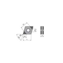 Turning Insert:  CNGA432TN015EL3,  Polycrystalline Cubic Boron Nitride Uncoated Finish,  Neutral,  1/2″ Inscribed Circle,  0.0315″ Corner Radius,  80.0 &deg N/A Diamond,  Series  CNGA