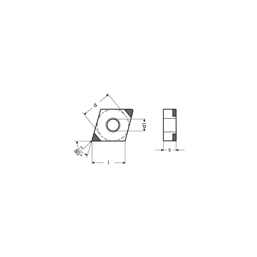 Turning Insert:  PCNGA432SN014EB3,  Polycrystalline Cubic Boron Nitride TiN Finish,  Neutral,  1/2″ Inscribed Circle,  0.0315″ Corner Radius,  80.0 &deg N/A Diamond,  Series  CNGA