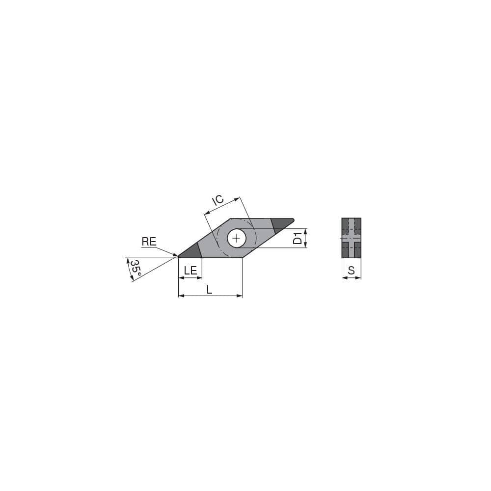 Turning Insert:  VNGA332SN011DL2,  Polycrystalline Cubic Boron Nitride TiN Finish,  Neutral,  0.0315″ Corner Radius,  35.0 &deg N/A Diamond,  Series  VNGA