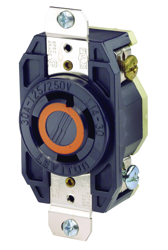 30 Amp; 125/250 Volt; NEMA L14-30R; 3P; 4W; Flush Mtg Locking Receptacle; Industrial Grade; Grounding; V-0-MAX - Black - Exact Industrial Supply