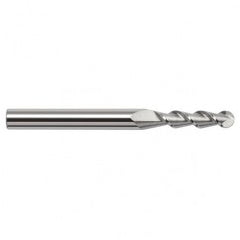 3/16″ Dia. × 3/16″ Shank × 5/8″ DOC × 2″ OAL, Carbide Uncoated, 2 Flute, Ballnose End Mill - Exact Industrial Supply