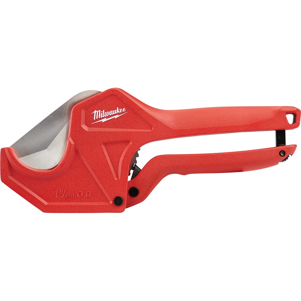 Milwaukee Tool - Pipe & Tube Cutters; Type: Ratcheting Pipe Cutter ; Maximum Pipe Capacity (Inch): 1-5/8 ; Minimum Pipe Capacity: 1/8 (Inch); Cuts Material Type: PVC ; Overall Length (Inch): 12-1/4 ; Battery Included: No