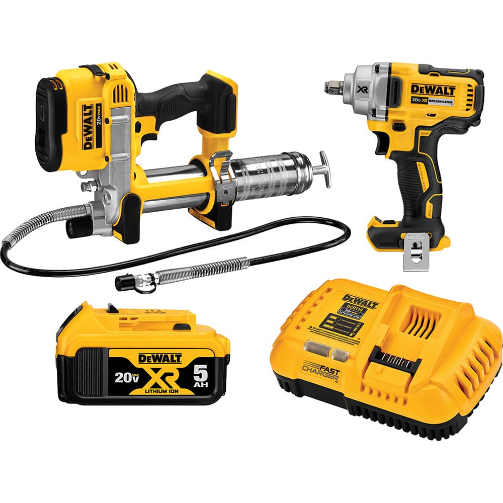 DeWALT - Cordless Tool Combination Kits; Voltage: 20 ; Tools: 1/2" Impact Wrench; Grease Gun ; Battery Chemistry: Lithium Ion ; Battery Series: 20V MAX ; Battery Included: Yes ; Number of Batteries: 1 - Exact Industrial Supply