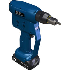 RivetKing - Cordless Riveters; Fastener Type: Cordless Electric Riveter ; Closed End Rivet Capacity: All up to 1/4 ; Mandrel Collection: Yes ; Voltage: 18 ; Stroke Length (Decimal Inch): 1.0000 ; Pull Force (Lb.): 4100