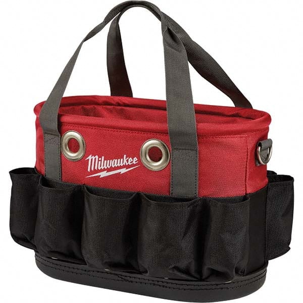 Milwaukee Tool - 24 Pocket, Ballistic Nylon, Black/Red Tool Bag - Exact Industrial Supply