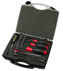 59 Piece - Torque Control - #28589 - Includes: Torque handle 10-50 Inch/Lbs; 5-10 Inch/Lbs and 15-80 Inch lbs. Hex; Torx®; Phillips; Slotted; Pozi Bits and Sockets in Storage Case - Exact Industrial Supply