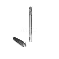 Square End Mill: 1/8'' Dia, 1'' LOC, 1/8'' Shank Dia, 3'' OAL, 2 Flutes, Solid Carbide Single End, Uncoated, Upcut Flute, 30 ° Helix, Centercutting, RH Cut, RH Flute, Series 225