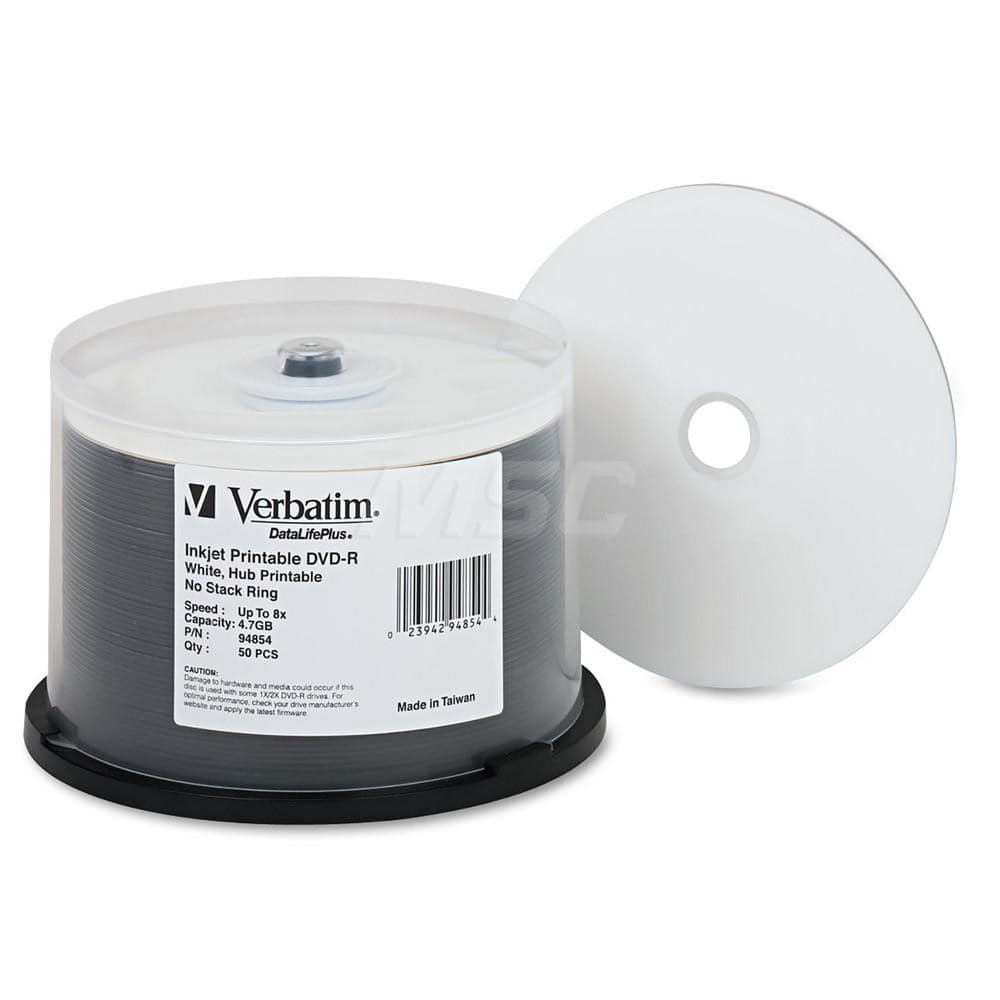 Verbatim - Office Machine Supplies & Accessories; Office Machine/Equipment Accessory Type: DVD+R Disc ; For Use With: Inkjet Disc Printers From Primera; Microboards; Epson & Others ; Color: White