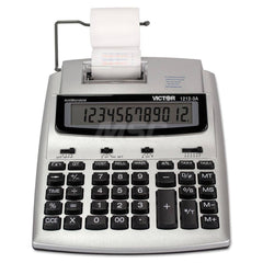 Victor - Calculators; Type: Printing Calculator ; Type of Power: AC/DC; 4 AA Batteries ; Display Type: 12-Digit LCD ; Color: Silver; Black; Red ; Display Size: 19mm ; Width (Decimal Inch): 7.8000 - Exact Industrial Supply