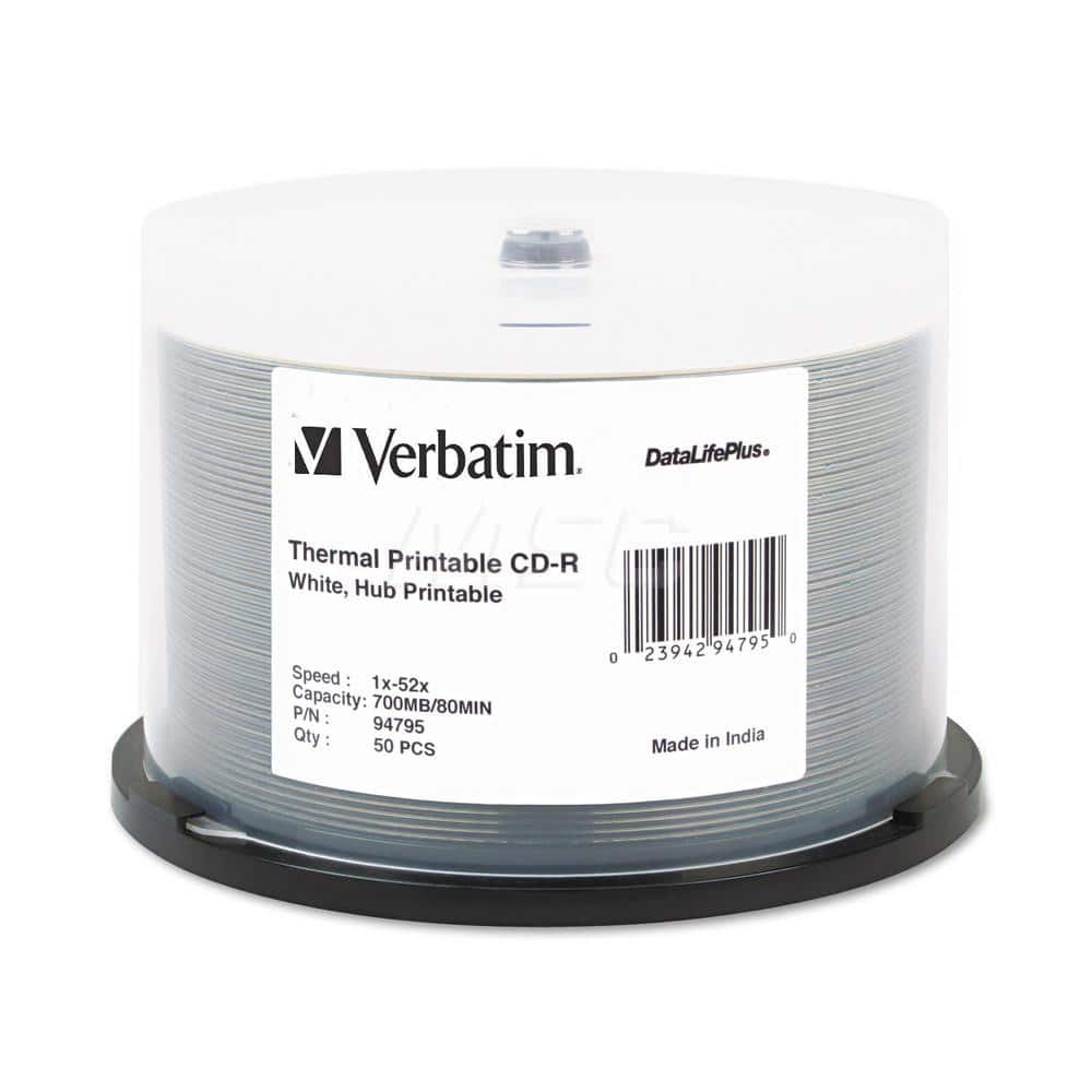 Verbatim - Office Machine Supplies & Accessories; Office Machine/Equipment Accessory Type: CD-R Discs ; For Use With: Thermal Printer ; Storage Capacity: 700MB ; Color: White - Exact Industrial Supply