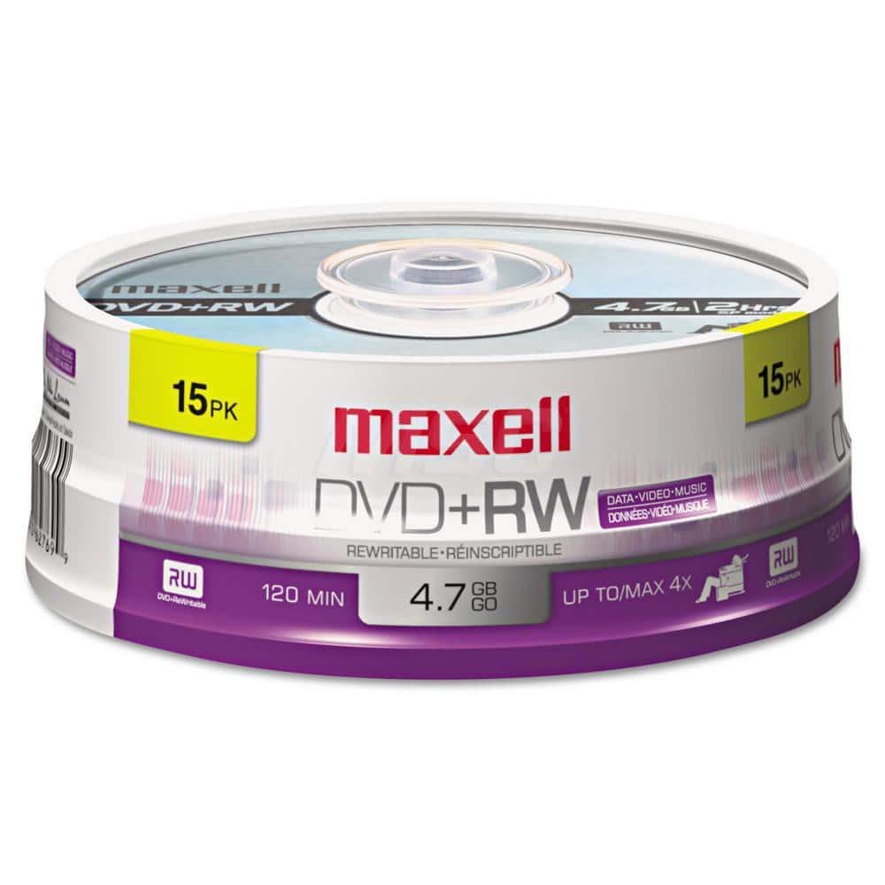 Maxell - Office Machine Supplies & Accessories; Office Machine/Equipment Accessory Type: DVD+RW Discs ; For Use With: DVD+RW Drives/Recorders & Dual DVD?RW/R Drives; Read By DVD+RW Compatible Playback Devices ; Color: Silver - Exact Industrial Supply