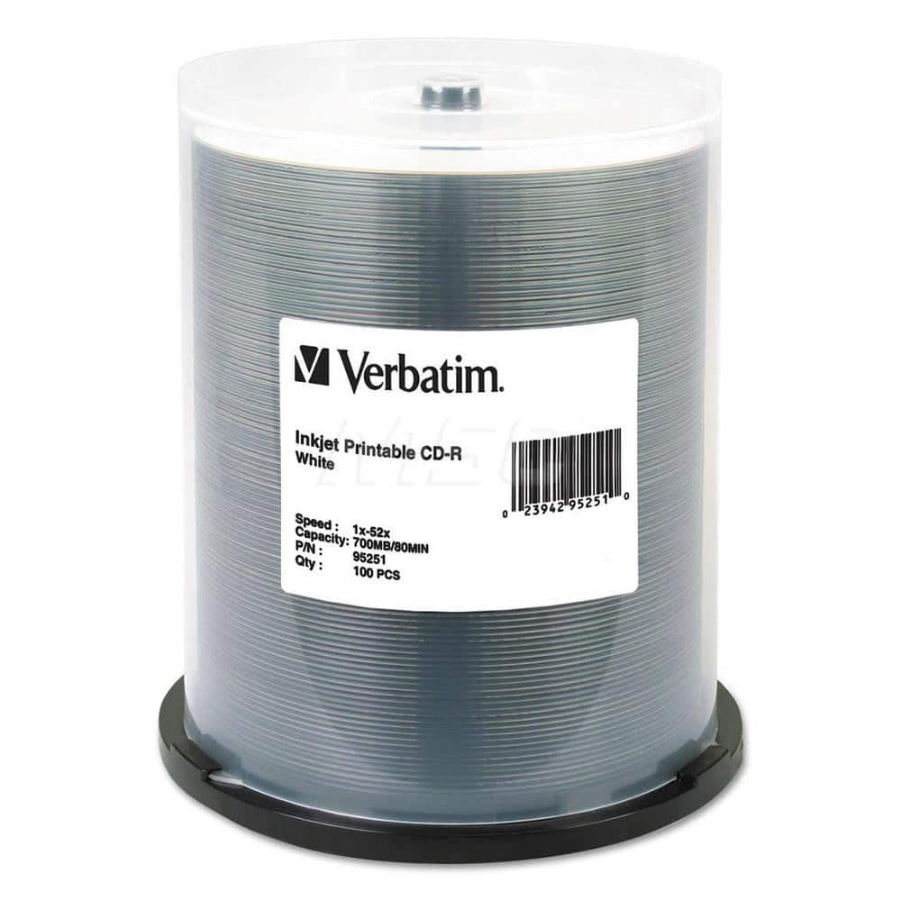 Verbatim - Office Machine Supplies & Accessories; Office Machine/Equipment Accessory Type: CD-R Discs ; For Use With: Inkjet Printer ; Storage Capacity: 700MB ; Color: White - Exact Industrial Supply