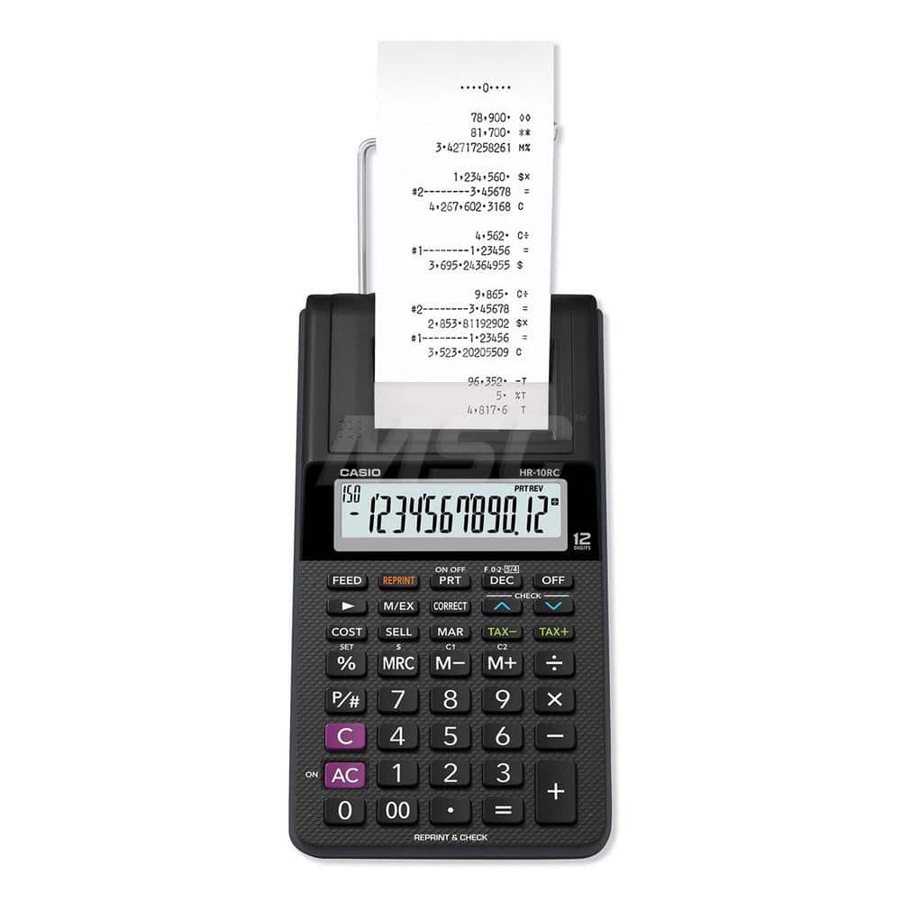 Casio - Calculators; Type: Desktop Calculator ; Type of Power: AC ; Display Type: 12-Digit LCD ; Color: Black ; Display Size: 12mm ; Width (Inch): 4