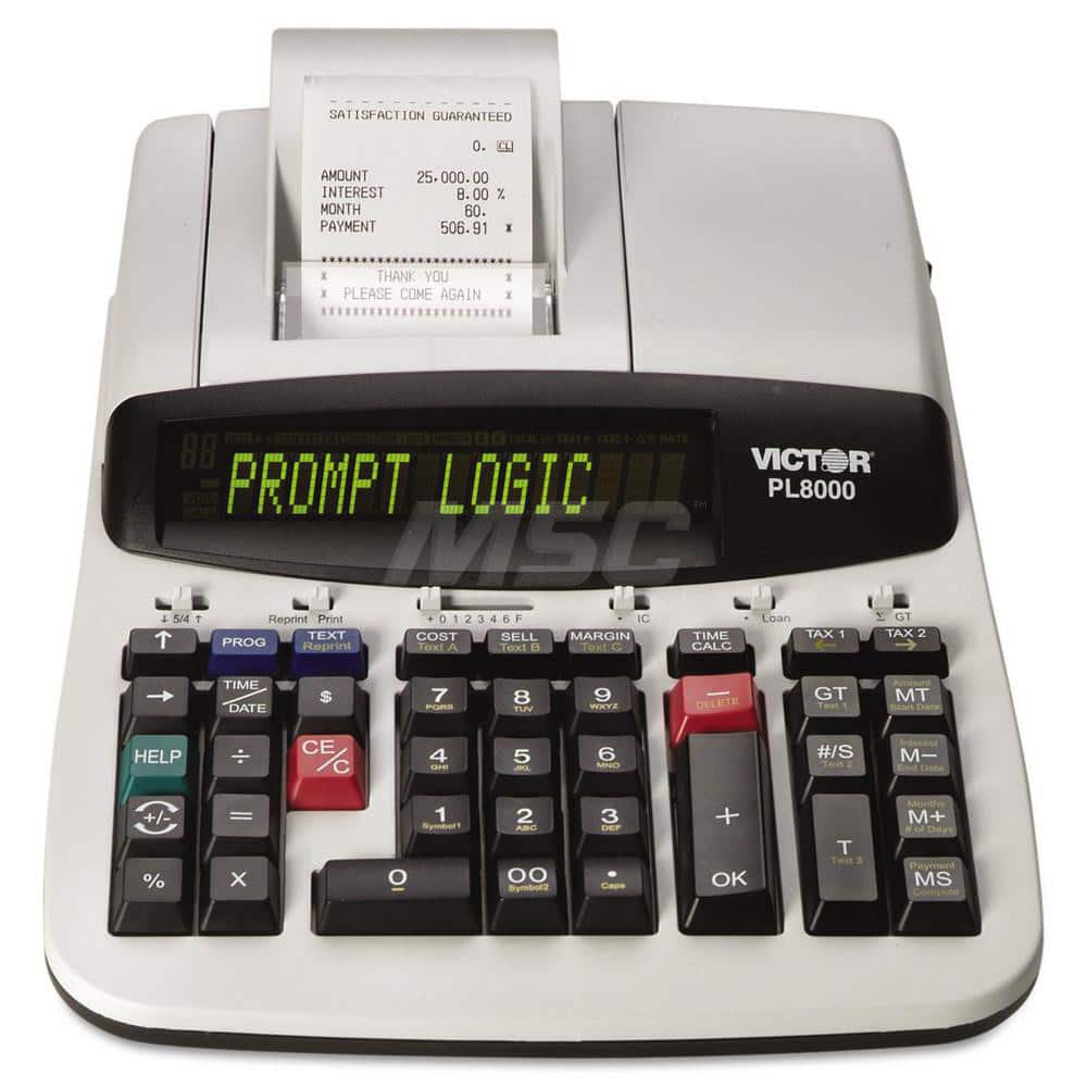 Victor - Calculators; Type: Printing Calculator ; Type of Power: AC ; Display Type: 14-Digit LCD ; Color: White; Black ; Display Size: 17mm ; Width (Decimal Inch): 8.8000