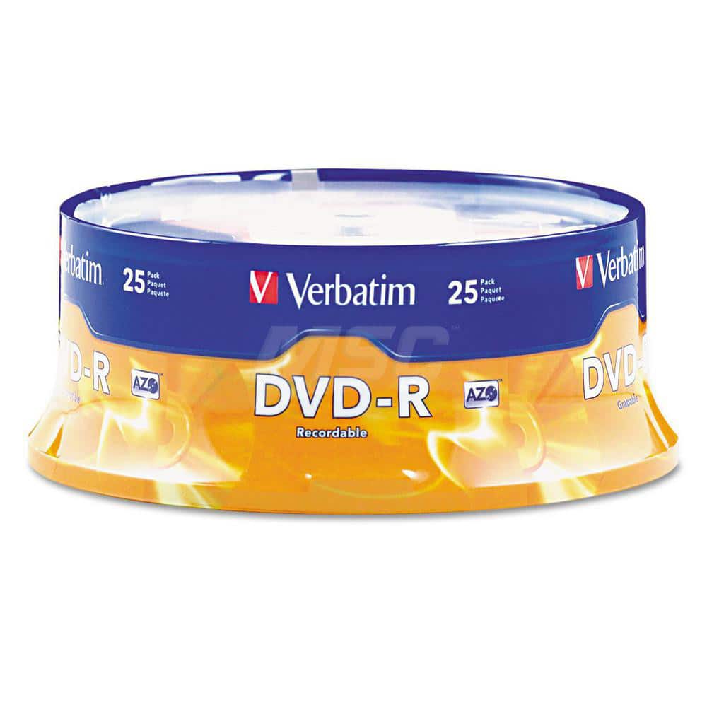 Verbatim - Office Machine Supplies & Accessories; Office Machine/Equipment Accessory Type: DVD+R Disc ; For Use With: 16X DVD-R Hardware; DVD-ROM Drives & DVD Video Players ; Color: Silver - Exact Industrial Supply