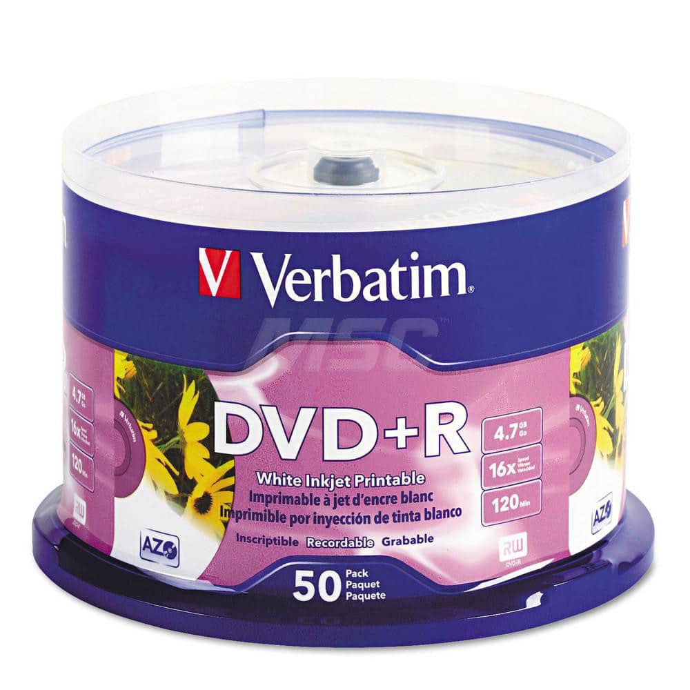 Verbatim - Office Machine Supplies & Accessories; Office Machine/Equipment Accessory Type: DVD+R Disc ; For Use With: Inkjet Disc Printers from Primera; Microboards; Epson & Others ; Color: White - Exact Industrial Supply