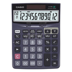 Casio - Calculators; Type: Desktop Calculator ; Type of Power: Battery; Solar ; Display Type: 12-Digit LCD ; Color: Blue ; Display Size: 19mm ; Width (Decimal Inch): 7.6300