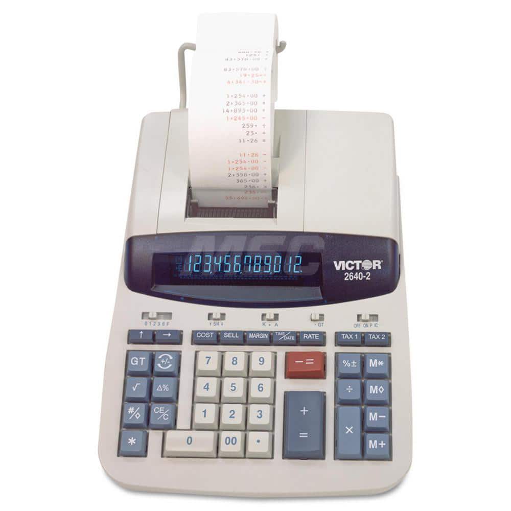 Victor - Calculators; Type: Printing Calculator ; Type of Power: AC ; Display Type: 12-Digit LCD ; Color: Gray; Black; Red ; Display Size: 12mm ; Width (Inch): 8