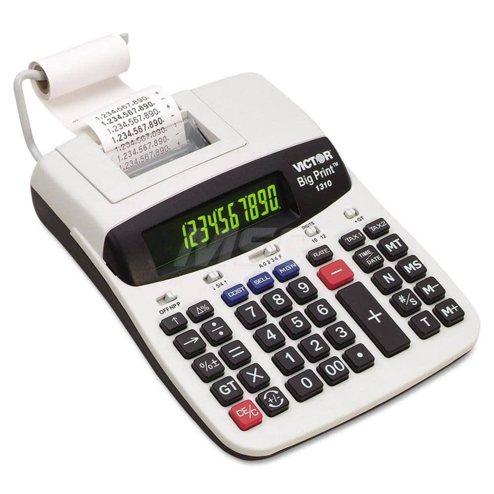 Victor - Calculators; Type: Printing Calculator ; Type of Power: AC ; Display Type: 12-Digit LCD ; Color: Black; White; Black ; Display Size: 15mm ; Width (Decimal Inch): 7.5000