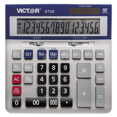 Victor - Calculators; Type: Desktop Calculator ; Type of Power: Solar; CR-2032 ; Display Type: 16-Digit LCD ; Color: Blue; Silver ; Display Size: 20mm ; Width (Decimal Inch): 7.3000 - Exact Industrial Supply