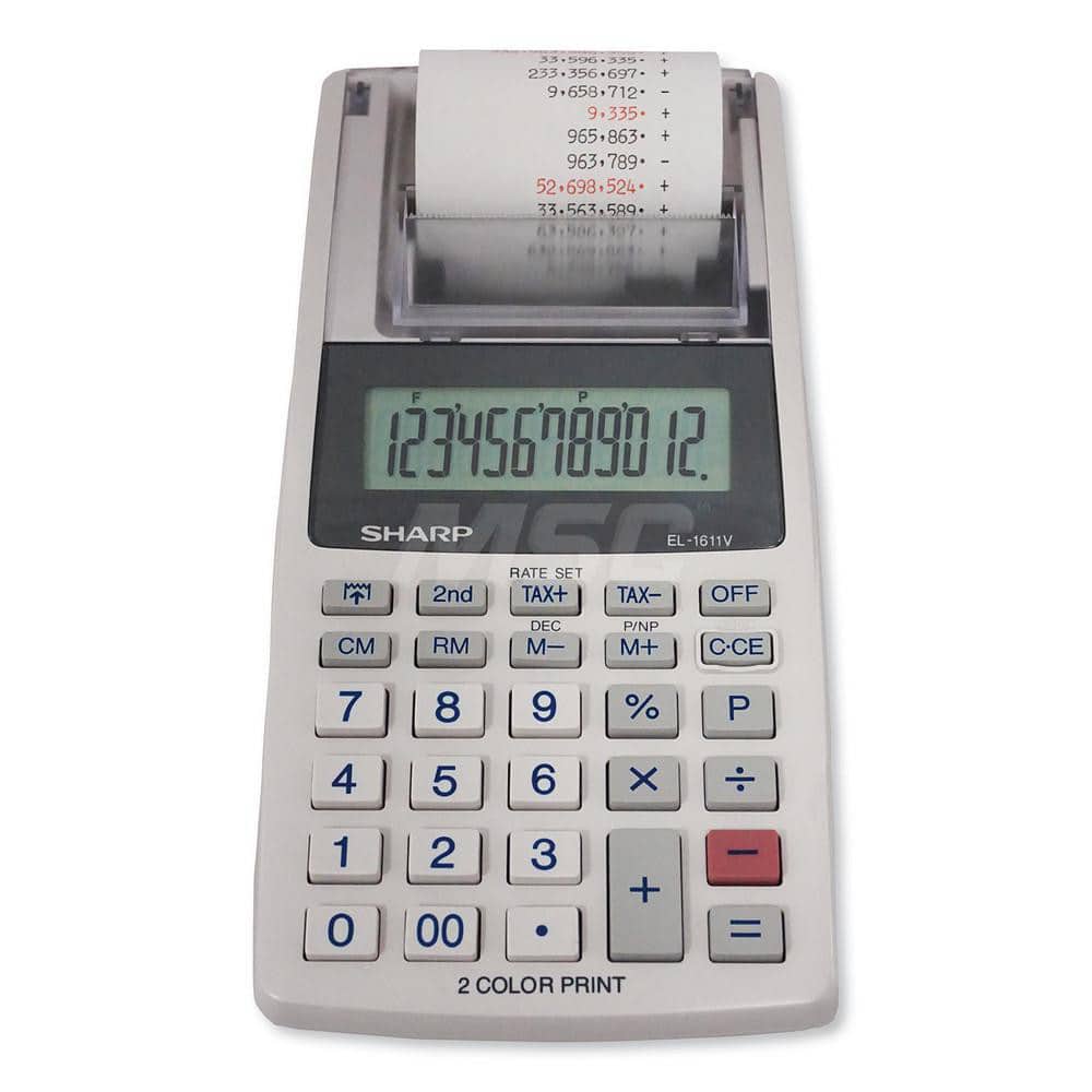 Victor - Calculators; Type: Printing Calculator ; Type of Power: 4 AA Batteries ; Display Type: 12-Digit LCD ; Color: Off-White; Black; Red ; Display Size: 12mm ; Width (Decimal Inch): 3.6300 - Exact Industrial Supply