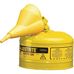 Justrite - Safety Dispensing Cans; Capacity: 2.5 Gal ; Material: Steel ; Color: Yellow ; Height (Decimal Inch): 11.500000 ; Diameter/Length (mm): 11.75 ; Approval Listing/Regulations: FM Approved; UL; ULC; TUV