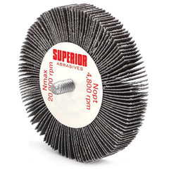 Superior Abrasives - Mounted Flap Wheels; Abrasive Type: Coated ; Outside Diameter (Inch): 3 ; Face Width (Inch): 1/2 ; Abrasive Material: Silicone Carbide ; Grit: 240 ; Mounting Type: 1/4-20 Threaded - Exact Industrial Supply