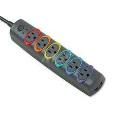 ACCO - Power Outlet Strips; Amperage: 15 ; Voltage: 125 ; Number of Outlets: 6 ; Material: ABS Plastic ; Mounting Type: Floor ; Cord Length (Feet): 8 - Exact Industrial Supply