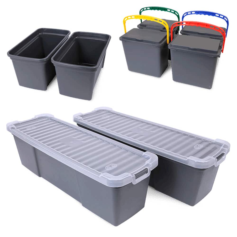 O-Cedar - Janitor Carts & Caddies; Type: Storage Buckets for Microfiber Cleaning Cart ; Material: Plastic ; Width (Inch): 11 ; Length: 27 (Inch); Additional Information: Comes With (4)5.5 Qt; (2)9 Qt; (2)18 Qt Buckets With Lids ; Color: Gray