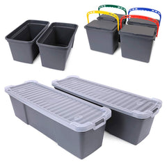 O-Cedar - Janitor Carts & Caddies; Type: Storage Buckets for Microfiber Cleaning Cart ; Material: Plastic ; Width (Inch): 11 ; Length: 27 (Inch); Additional Information: Comes With (4)5.5 Qt; (2)9 Qt; (2)18 Qt Buckets With Lids ; Color: Gray