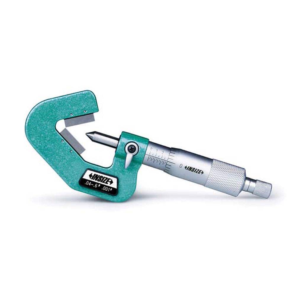 Insize USA LLC - V-Anvil Micrometers; Operation Type: Mechanical ; Minimum Measurement (Decimal Inch): 0.0400 ; Maximum Measurement (Decimal Inch): 0.6000 ; Thimble Type: Ratchet Stop ; Digital Counter: No ; Calibrated: Yes - Exact Industrial Supply