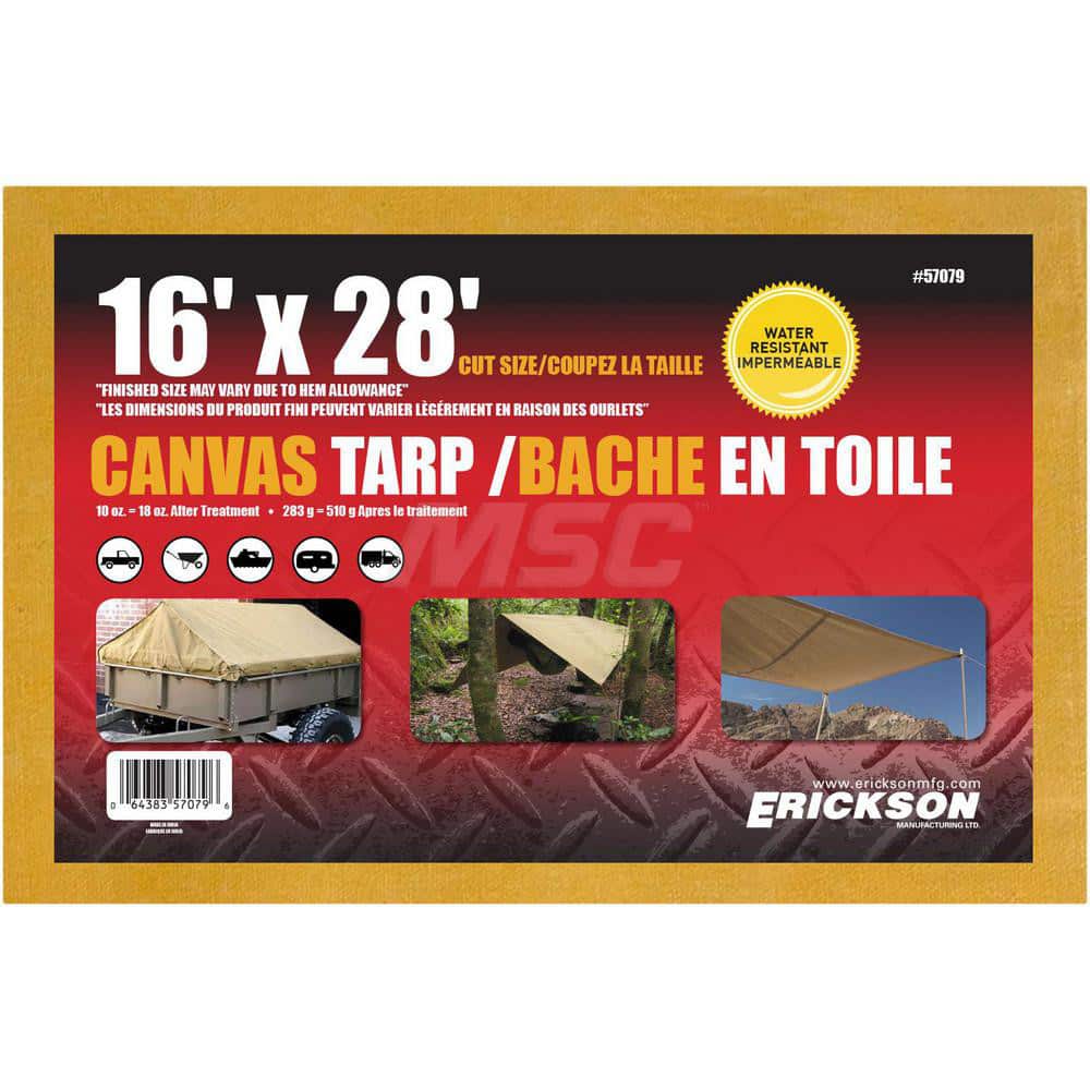 Erickson Manufacturing - Tarps & Dust Covers; Material: Canvas ; Width (Feet): 16.00 ; Grommet: Yes ; Color: Beige ; Length: 28 ; Additional Information: Finished Size May Vary Due to Hem Allowance