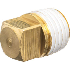USA Sealing - Brass & Chrome Pipe Fittings; Type: Solid Square Head Plug ; Fitting Size: 3 ; End Connections: MBSPT w/Thread Sealant ; Material: Brass ; Pressure Rating (psi): 125 ; Finish/Coating: Uncoated - Exact Industrial Supply